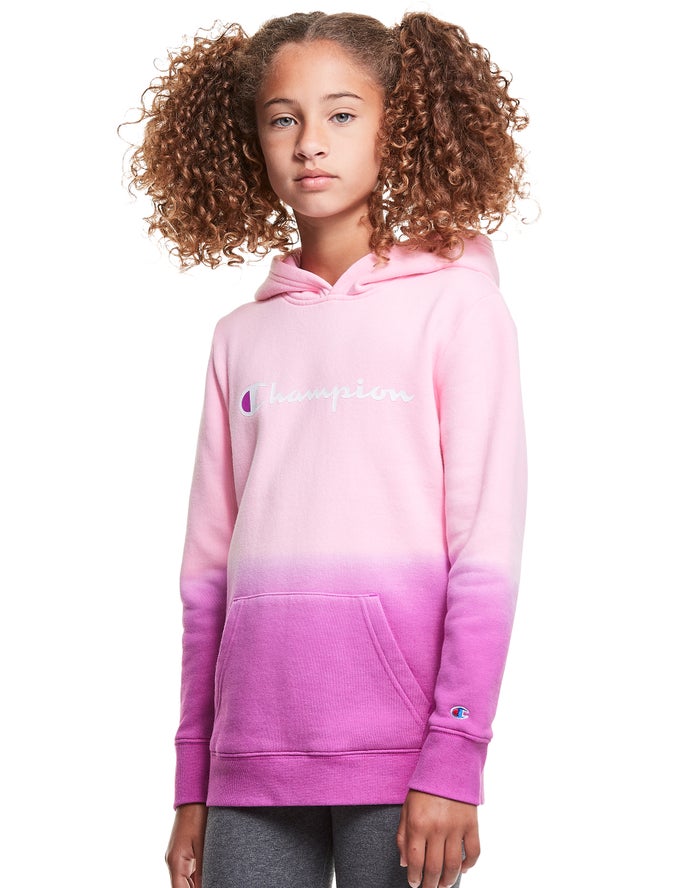 Champion Girls Hoodie NZ - Fleece Dip-Dye Script Logo Pink/Purple ( 5607-BJHQK )